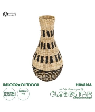 GloboStar® Artificial Garden HAVANA 21230 Διακοσμητικό Πλεκτό Καλάθι - Κασπώ Γλάστρα - Flower Pot Μπεζ με Μαύρο Π25 x M25 x Υ57cm